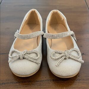 Amazon Silver Kids Dress Shoes with Rhinestone Bow